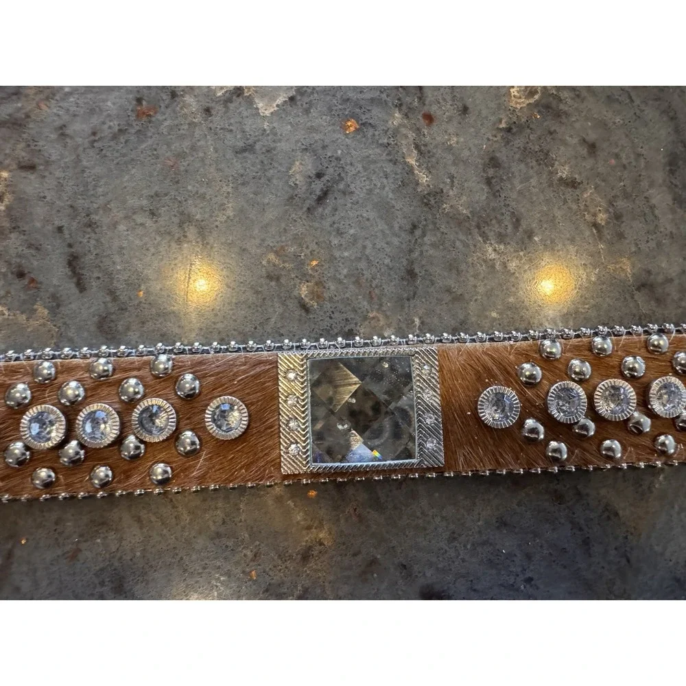 Western Rhinestone Cowhide Belt Hair On Hide Bling Cowgirl Rodeo‎ Montana West